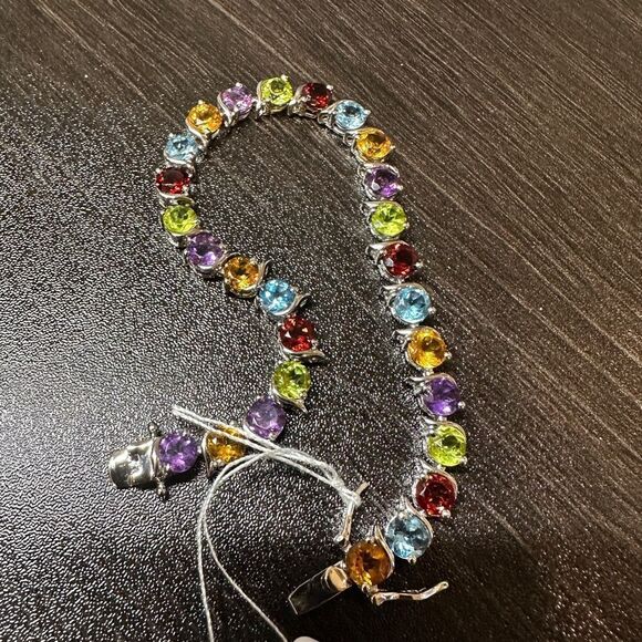 Multi gemstone and sterling silver tennis bracelet! - Picture 7 of 9